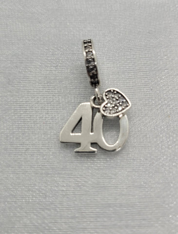 40th Birthday Celebration, 925 Sterling Silver 40th Birthday Dangle Charm Bead Landmark Birthday Fits all Charm Bracelets 40th heart charm