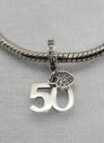 50th Birthday Celebration, 925 Sterling Silver 50th Birthday Dangle Charm Bead Landmark Birthday Fits all Charm Bracelets 50th Anniversary