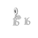 Sweet 16th Birthday 925 Sterling Silver 16th Birthday Dangle Charm Bead Landmark Birthday Fits all Charm Bracelets Heart charm