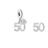 50th Birthday Celebration, 925 Sterling Silver 50th Birthday Dangle Charm Bead Landmark Birthday Fits all Charm Bracelets 50th Anniversary