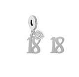 18th Birthday Celebration, 925 Sterling Silver  18th Birthday Dangle Charm Bead - Landmark Birthday - Fits all Charm Bracelets