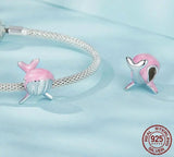 Pink Whale Sea Elves Series 925 Silver Charm European style Bracelet , Necklace Charm, 925 Charm, Gifts for her