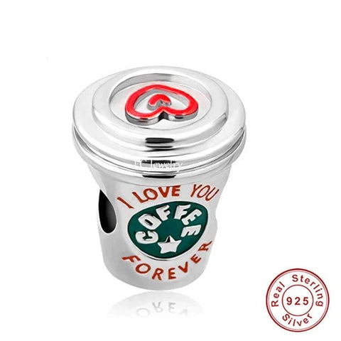 Coffee Charm Starbucks Enamel Charm 925 Sterling Silver Charm Bead Fit For Bracelets And Necklaces Drink charm