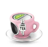 Tea Charm, cup of tea Enamel Charm 925 Sterling Silver Charm Bead Fit For Bracelets And Necklaces Drink charm