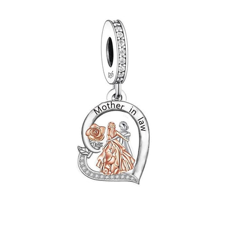 Mother in Law Heart Charm Bead Heart Charm 925 Silver Charm Bracelet charm Necklace charm, 925 Charm, Mother of the bride Charm