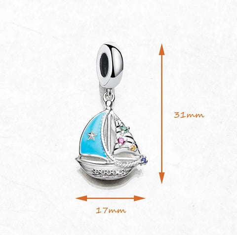 Sailing boat ship charm, Boat charm, Sailing charm 925 Silver Charm European style Bracelet , Necklace  Charm, 925 Charm, Gifts for her