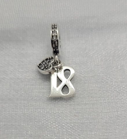 18th Birthday Celebration, 925 Sterling Silver  18th Birthday Dangle Charm Bead - Landmark Birthday - Fits all Charm Bracelets