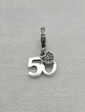 50th Birthday Celebration, 925 Sterling Silver 50th Birthday Dangle Charm Bead Landmark Birthday Fits all Charm Bracelets 50th Anniversary