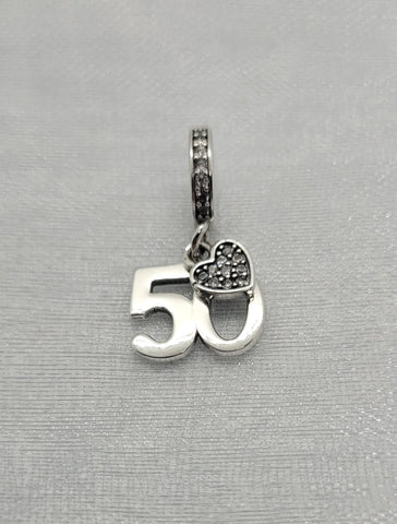 50th Birthday Celebration, 925 Sterling Silver 50th Birthday Dangle Charm Bead Landmark Birthday Fits all Charm Bracelets 50th Anniversary