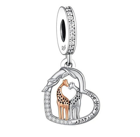 Africa Giraffe Mom and Baby Forever love Bracelet Charm  925 Sterling Silver, Giraffe Jewelry, Giraffe Lover Gift, Giraffe charm