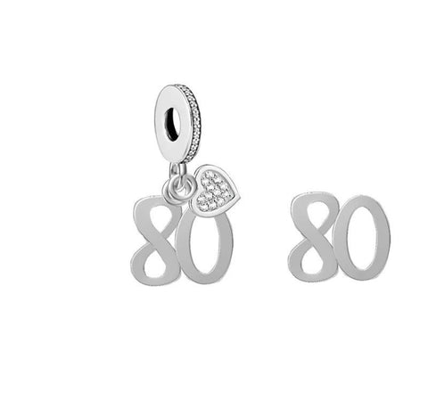 80th Birthday Celebration, 925 Sterling Silver 80th Birthday Charm Bead Landmark Birthday Fits all Charm Bracelets 80th gift