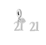 21st Birthday Celebration, 925 Sterling Silver 21st Birthday Dangle Charm Bead Landmark Birthday Fits all Charm Bracelets 21st heart charm