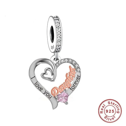 Daughter Heart Charm I love you forever Brand New S925 Sterling Silver Heart Charm  Charm Fits all Charm Bracelets