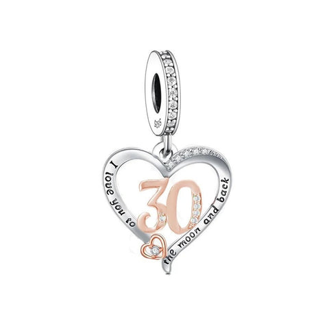 30th Numbers Anniversary Birthday Charms I love you to the Moon and Back  Landmark Birthday Fits all Charm Bracelets