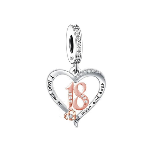 18th Birthday Celebration, 925 Sterling Silver  18th Birthday I love you to the Moon and Back  Landmark Birthday - Fits all Charm Bracelets