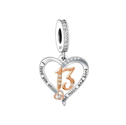 Teenager Birthday 13th Birthday 925 Sterling Silver 13th Birthday I love you to the Moon and Back Landmark Birthday Heart charm