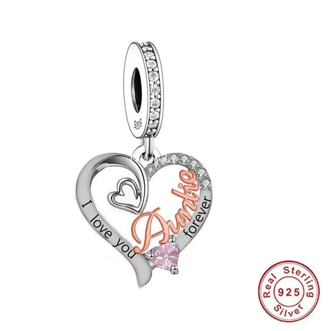 Auntie Heart Charm Auntie Heart 925 Silver Charm European style Bracelet, Necklace charm, Gift from niece nephew