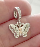 Mother Daughter butterfly Charm 925 Silver Charm European style Bracelet, Necklace charm