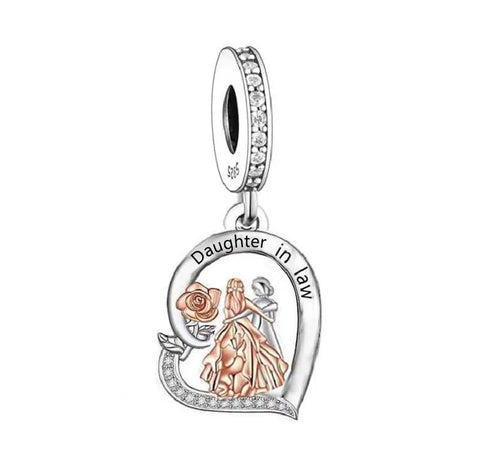 Daughter in Law Heart Charm Bead Heart Charm 925 Silver Charm Bracelet charm Necklace charm, 925 Charm, Gifts for her Mother Charm