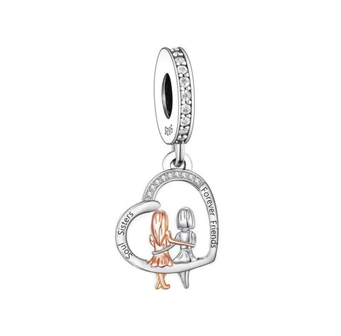 Soul Sisters Forever Friends charm Friends Charms 925 Silver Charm European style Bracelet , Necklace Charm, 925 Charm