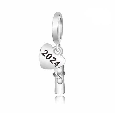 2024 Graduation Charm Fits Pandora Bracelets, 2024 Graduation Gift, 2024 Graduation Jewelry, 2024 Graduation Keepsake, 2024 Bracelet Charm