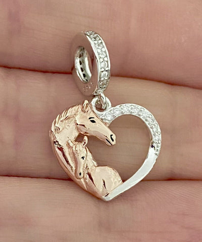 Horse Mom Child Charm European style Bracelets, 925 Sterling Silver, Horse Jewelry, Horse Lover Gift, Horse Pendant, Horse Bracelet Charm