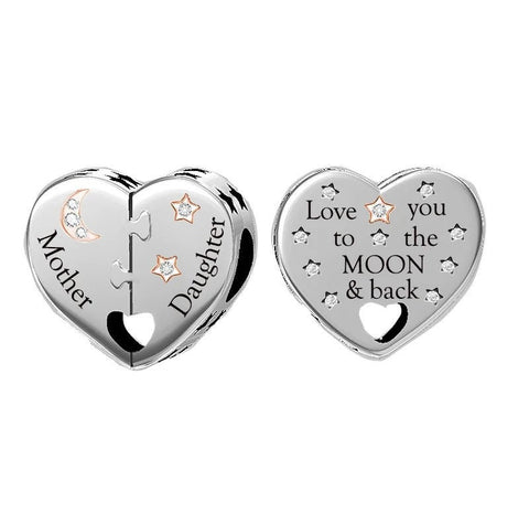 Mother & Daughter Heart Charm Brand New S925 Sterling Silver Heart Charm  Charm Fits all Charm Bracelets