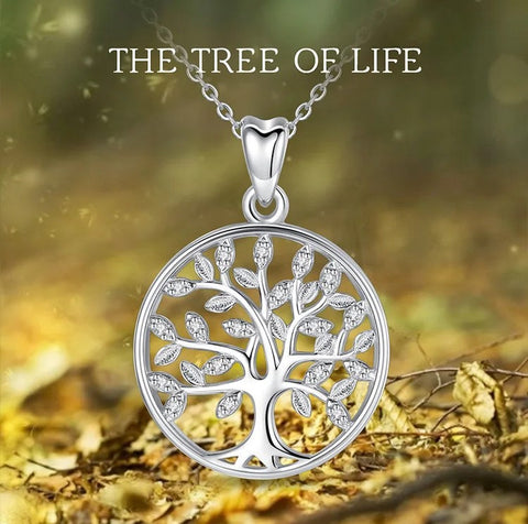 Round openwork  925 Sterling Silver Tree of Life Necklace For Women Girl