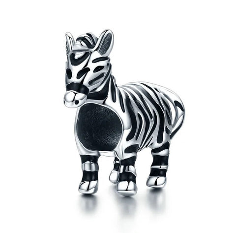 African Zebra Animal Bead Charm Made From Sterling Silver 925  Compatible With European Charm Bracelets, Safari charm