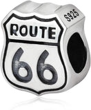 Route 66 Sign Charm 925 Silver Charm European style Bracelet, Necklace Charm, 925 Charm USA Charm