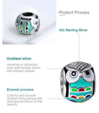 Elegant Owl Charms Fit Bracelets, 925 Sterling Silver, Bird Lover Gift, Owl Jewelry, Owl - Enamel CZ Bead Charm