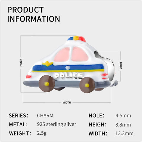 Police charm, Anime Charm, Cartoon Charm, Police car Charm S925 Sterling Silver Charms for Bracelet, charms for necklace