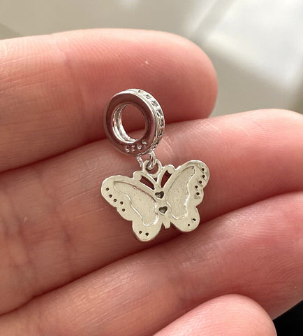 Mother Daughter butterfly Charm 925 Silver Charm European style Bracelet, Necklace charm