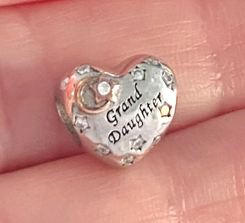 Grand daughter Heart Charm Love you to the moon and back Heart 925 Silver Charm European style Bracelet, Necklace charm