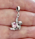 Adorable Sloth Dangle Charm 925 Sterling Silver- Perfect Gift Idea- Fits all Charm Bracelets Sloth with Heart charm