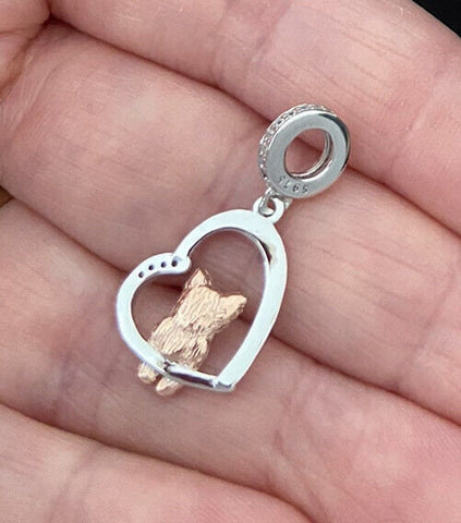 Yorkshire Terrier Charm, Yorkie charm, Puppy Love, 925 Sterling Silver I Love You Forever Dangle Charm Fits all Charm Bracelets