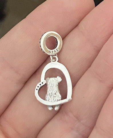 Schnauzer Dangle charm Dog Love you forever Charms 925 Silver Charm European style Bracelet Necklace  925 Charm Gifts for her Heart charm