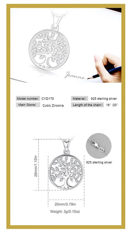 Round openwork  925 Sterling Silver Tree of Life Necklace For Women Girl