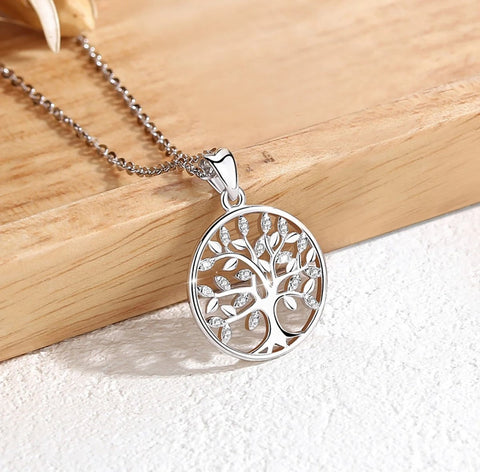 Round openwork  925 Sterling Silver Tree of Life Necklace For Women Girl